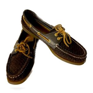 Women's Sperry Top-Sider Boat Shoes Sneakers Size 8 Brown Woven Suede
